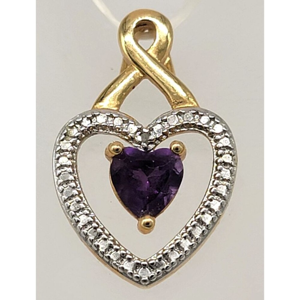 Heart Pendant PAJ BB China  Purple Stone Gold Tone Double Heart Design